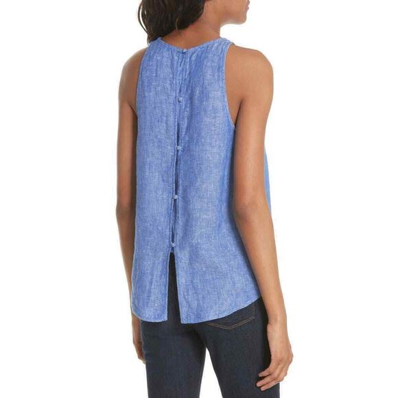 Joie Blue Chambray Delave Sleeveless Button-Back Linen Dany Top Size XXS - Picture 7 of 9